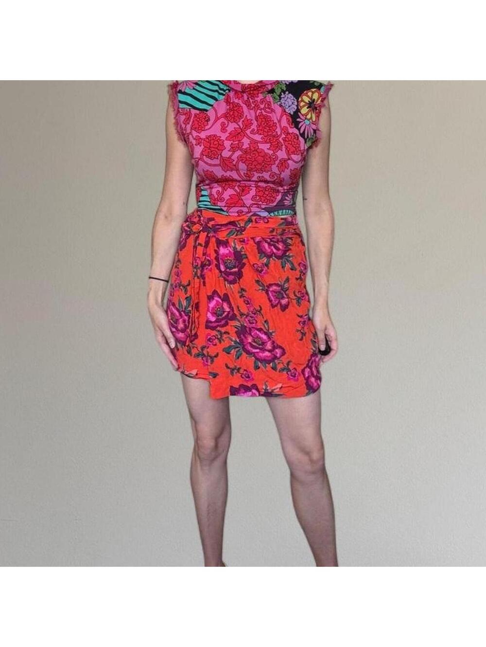 Y2K neon floral mini skirt from Morgan de Toi. Best fits XS.